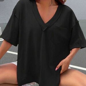 SHEIN Black V-Neck Short Sleeve Top